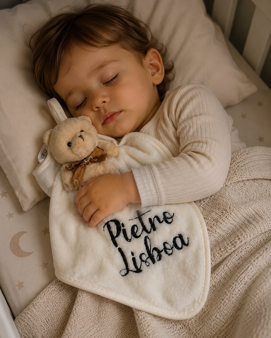Naninha personalizada bordada com o nome Pietro Lisboa